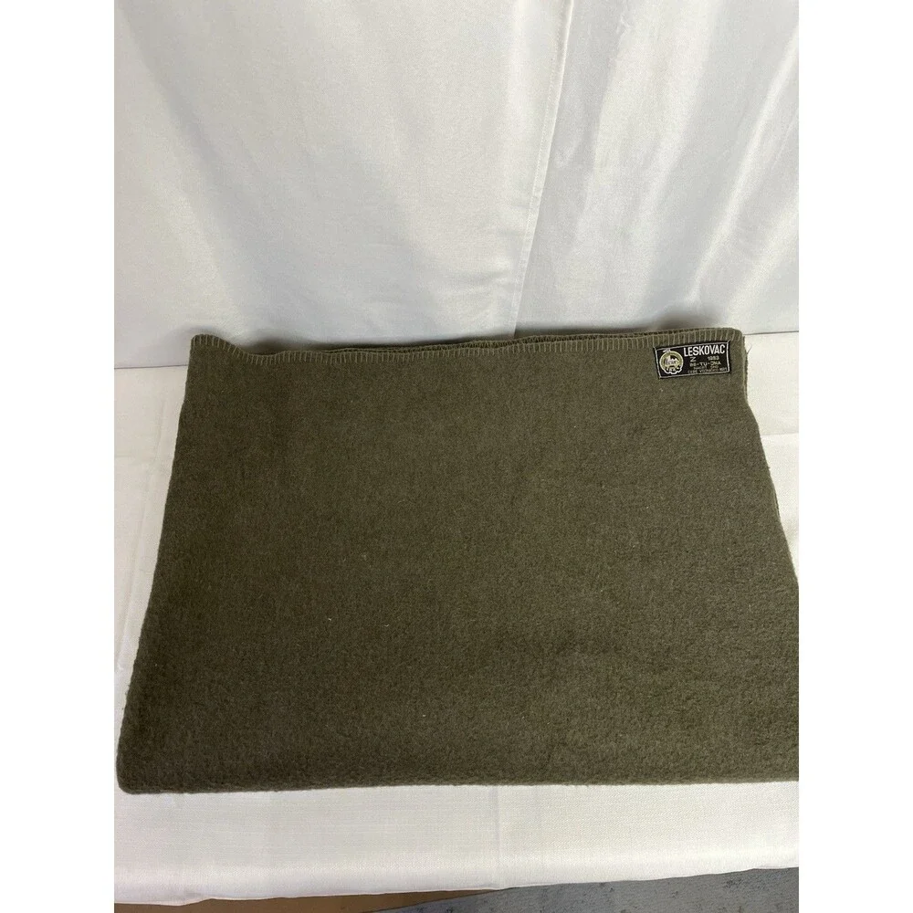 Leteks Leskovac Vintage Wool Blanket Army Green Military 1983 Large 80” X 52”